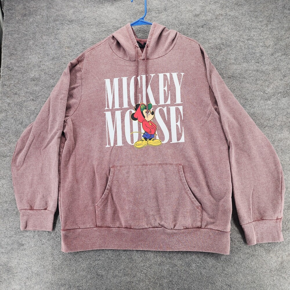 Disney Mickey Mouse Hoodie Womens XL Long Sleeve Red Hooded Sweatshirt